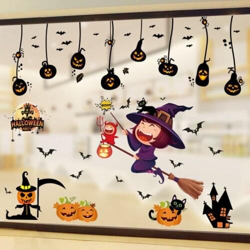 2021 Halloween Cartoon Pumpkin Ghost Wall Sticker PVC Window Stickers Halloween Party Festival Decoration Living Room Home Decor