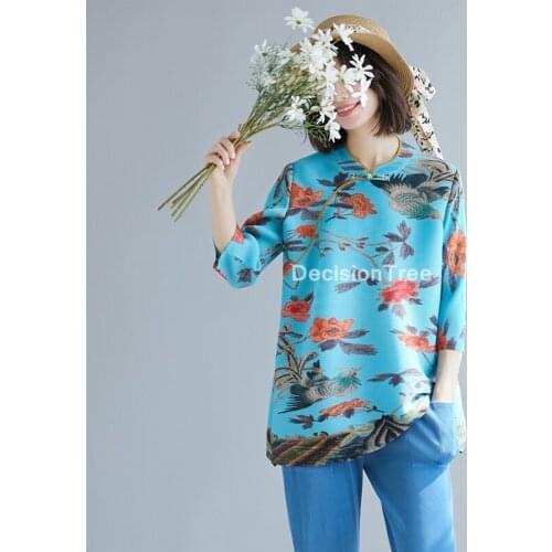 2021 women pleated blouse chinese style vintage retro shirt fairy tang suit breathable casual qipao cheongsam blouse for lady