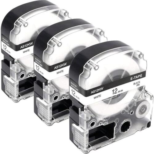 3Pcs 12mm Label Maker Tape Label Maker Black on White Label Tape for Epson/KingJim Printer