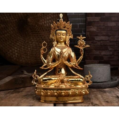 30 CM TALL # HOME Talisman efficacious Protection # Tibetan Nepal Buddhism Four-armed Avalokitesvara Bidhisattva Buddha statue