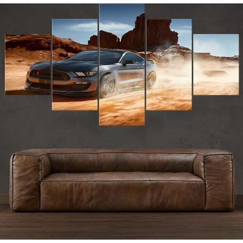 5 Piece HD Luxury Car Pictures Ford Mustang Car Poster Artwork Landscape Wall Art Canvas Paintings for Home Decor