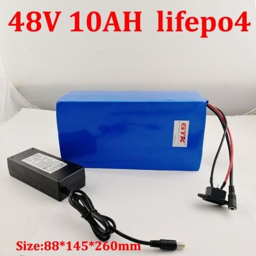 GTK 48v 10ah lifepo4 battery with BMS 16s rechargeable for 1500w Scooter Bicycle ebike dune buggy Lawn Mower + 3A charger