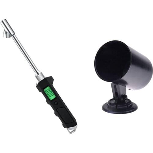 2In/52mm Auto Car Gauge Meter Pod Holder Cup Mount for Car Motor Truck Gauge Black with Digital Tire Pressure Gauge