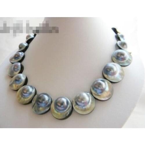 FREE SHIPPING>>>@@ > Hot sale new Style >>>>> 18'' 20mm Black South Sea Mabe Pearl Necklace Mabe Clasp