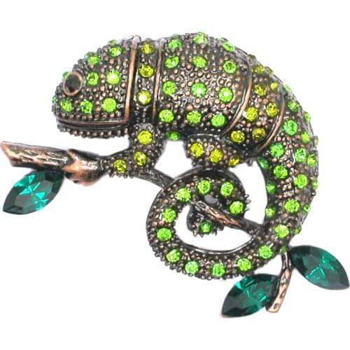 Chameleon Reptile Brooch pin Marquise Rhinestone Badge Brooches For Women Men Fashion Jewelry Retro Boutonniere Hijab Pins