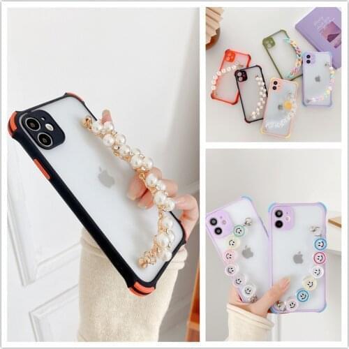 White Pearl bracelet Chain Phone Case For Xiaomi Mi POCO F3 X3 NFC M2 C3 M3 Pro Redmi Note 10 Pro Etui Silicone Soft TPU Cover