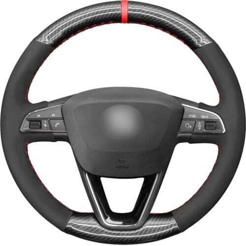 Black Suede Carbon Fiber No-slip Car Steering Wheel Cover for Seat Leon 5F Mk3 2013-2019 Ibiza 6J Tarraco Arona Ateca Alhambra