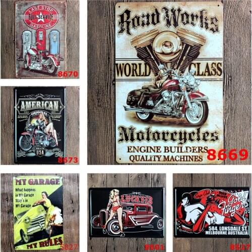 Road Works World Class Motorcycles Vintage Metal Signs Engine Builders Quality Machines Classic Garage Bar Wall Tin Decorative