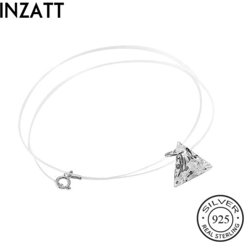 INZATT Real 925 Sterling Silver Fishing Line Cute Geometric Zircon Pendant Necklace Fine Jewelry Romantic Choker For Women Gift