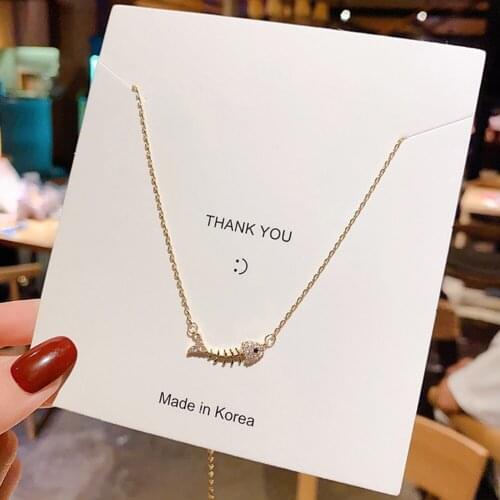 Hot Sale Exquisite Titanium Steel Fish Pendant Clavicle Chain Necklace Fish Bone With Crystal Pendant Necklace Women Gift