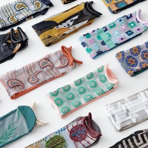 Cute Cartoon Animals Fashion Crystal Silk Socks Summer Ultra-thin Transaprent Long Socks Casual Breathable Harajuku Woman Socks