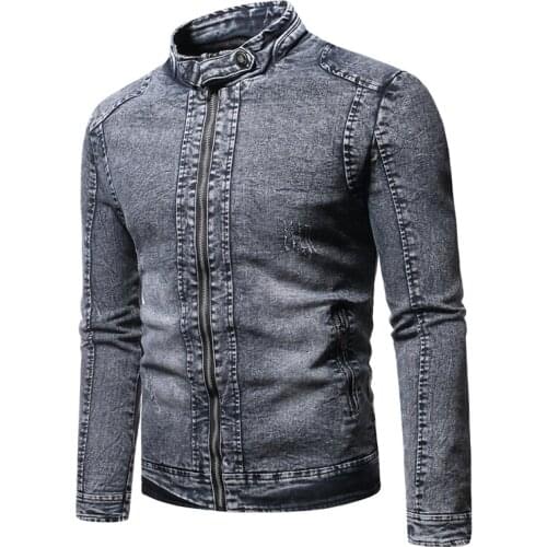 AIOPESON Plus Velvet Denim Jacket Men Stand Collar Solid Color Streetwear Slim Fit Mens Jacket New Autumn Zipper Mens Jackets