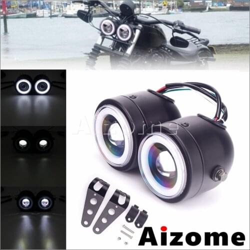 Motorcycle Twin Dual Headlight Double White Angel Eyes LED Headlamp For Harley Softail 86-13 Bad Boy FXSTSB 95-97 Blackline FXS