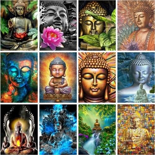 Huacan 5D Diamond Embroidery Complete Kit Buddha Diamond Painting With Square Rhinestones Religion Mosaic Home Decoration