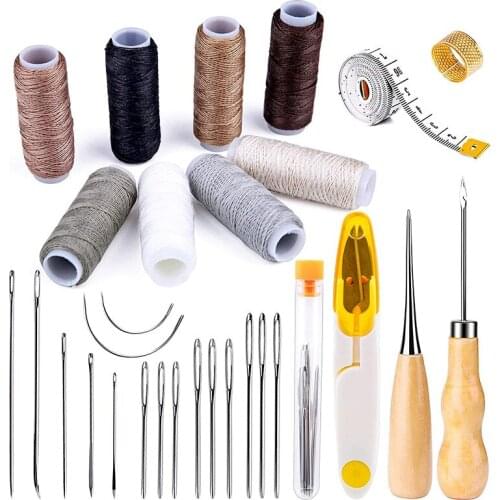 ABSF 29 Pieces Leather Sewing Kit, Leather Sewing Upholstery Repair Kit with 8 Colors Sewing Thread, for Leather Sewing