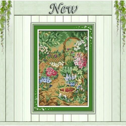 Garden flower basket spring painting counted printed on canvas DMC 11CT 14CT Chinese Cross Stitch kits embroidery needlework Set