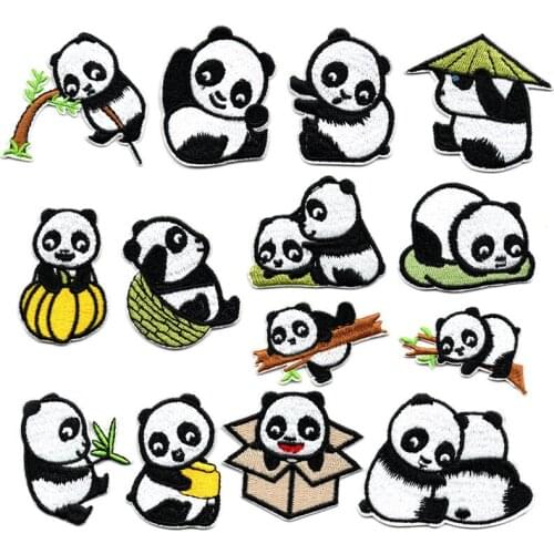 50pcs/lot Embroidery Patches Clothing Decoration Accessories Cute Animal Panda Bamboo Cat Diy Iron Heat Transfer Applique