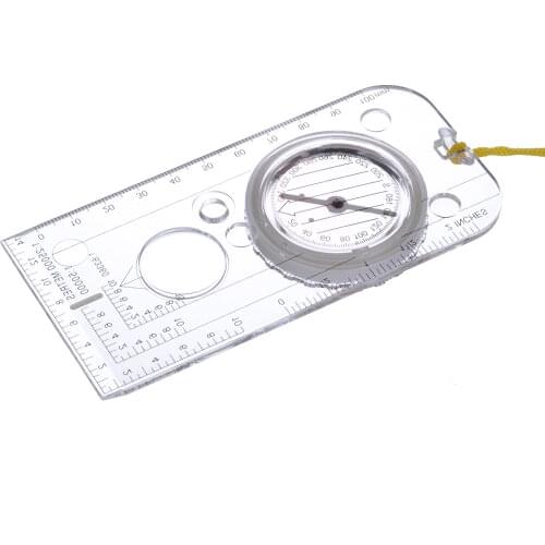 New 1pc Professional Mini Compass Map Scale Ruler Magnifying Orienteering Multifunctional Equipment For Outdoor Hiking Camping