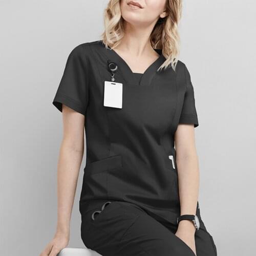 Beauty Salon Workers Solid Color T-Shirt Top Working Scrubs Tops Short Sleeve V-Neck Nursing Work Uniform Gorro Enfermera A50