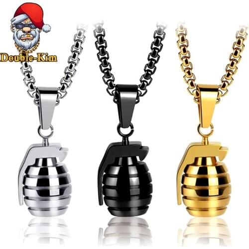 3D Model Grenade Pendant Necklace Men Hip-Hop RAP Street Culture Titanium Stainless Steel Classic Chain Necklace Men Jewelry