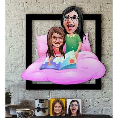 Personalized Mother-Daughter Caricature OF 3D Wood Tablo-3 Reliable Quality Funny Fun Cost Effective Special Design decoration