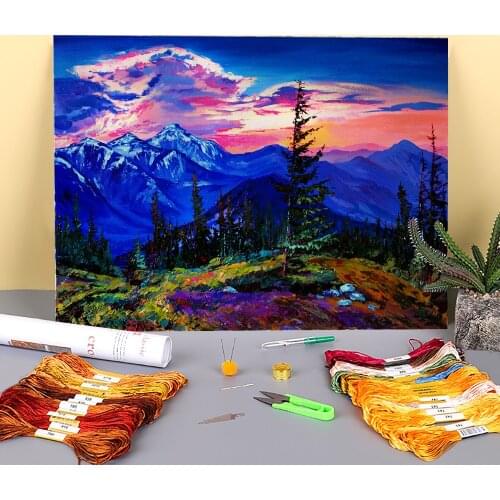 Landscape Autumn Evening Printed Fabric 11CT Cross-Stitch Complete Kit DIY Embroidery DMC Threads Handicraft Handmade Gift