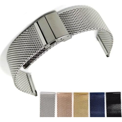 18mm 20mm 22mm Stainless Steel Milanese Watch Straps Butterfly Buckle Quick Release Metal Wrist Watchand Belt
