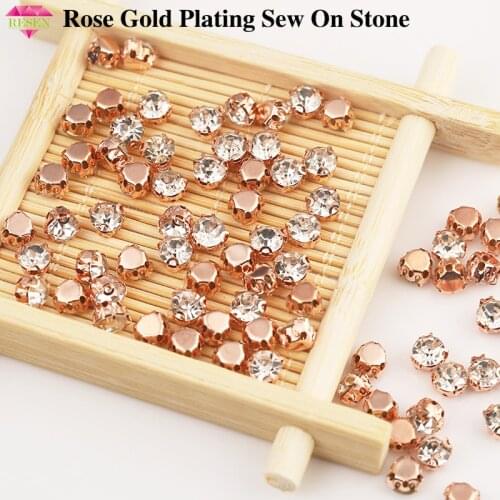RESEN 6mm 100pcs Sew On Claw Rhinestone Rose Gold Base Glass Sewing Accessories Stones 3D Sewing Avoid Scratching Wedding Dress