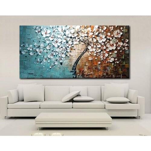 Hand Painted Flower Tree Oil Paintings on Canvas Modern Abstract Lover Landscape Wall Picture For Living Room Home Decor