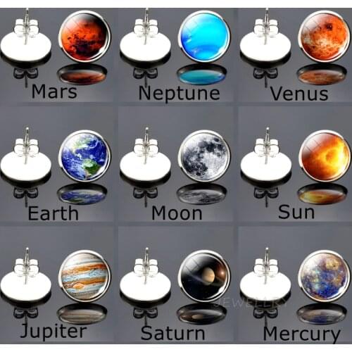 Moon Earrings Solar System Planet Stars Stud Earrings Galaxy Nebula Space Universe Earth Sun Mars Jupiter Saturn Fashion Jewelry