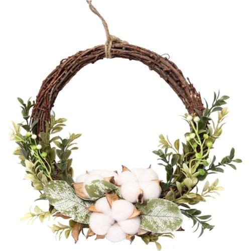 Woven Branch Base Garland Artificial Simulation Wreath Flowers Nordic Berries Cotton Eucalyptus Party Festival Decor