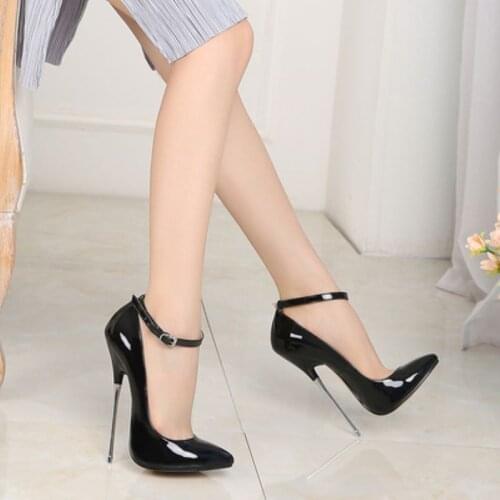 Womens Pumps 16cm Super High Heels Slim Heel Sexy Red Fun Single Shoe Woman Ankle Strap Patent Leather Club Shoes Summer Sandal