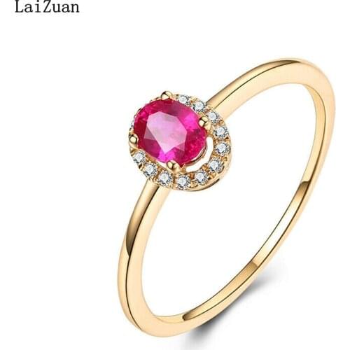 Solid 10K Yellow Gold 0.4CT Oval 4.5x3.5mm Ruby Diamonds Anniversary Gift Ring