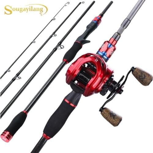 Sougayilang 1.8m 2.1m Fishing Combo 4 Sections Carbon Fiber Fishing Rod and 9+1BB High Speed 8:1 Gear Ratio Fishing Reel Set