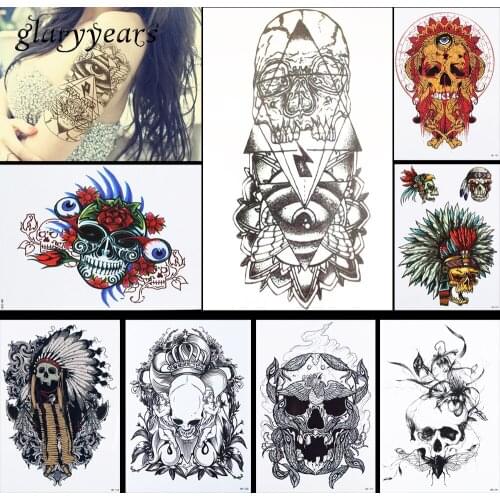 8 Pieces Indian Skull Pattern Design Temporary Tattoo Sticker Body Art Feather Flowers Decal Water Transfer Tattoo Sticker HB#31