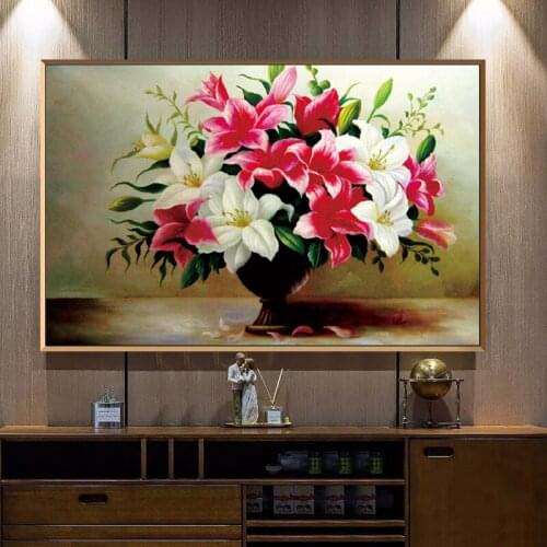 Needlework,DIY Printed Fresh lily Cross Stitch,Sets For Embroidery Kit Full Embroidery Flowers Cross-Stitching Home Decoration