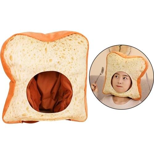 Novelty Funny Toast Cute Bread Plush Hat Toy Full Headgear Cap Women Girls Cosplay Costumes Party Dress Up Photo Props