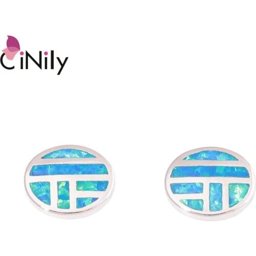CiNily Created Blue Fire Opal Silver Plated Wholesale Fashion for Women Jewelry Engagement 7mm OH4575