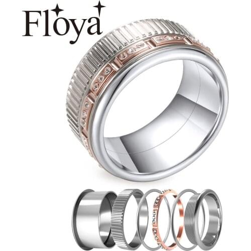 Floya Gear Band Rings Women Stacking Stainless Steel Band Ring Set Latest Layered Loop Femme Bijoux