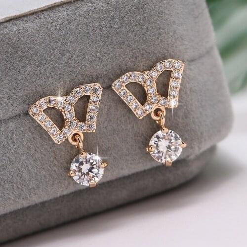 DE293 Fashion Exquisite Beautiful Copper Zircon Butterfly Studs Girlfriend Gift Party Banquet Woman Jewelry Earrings