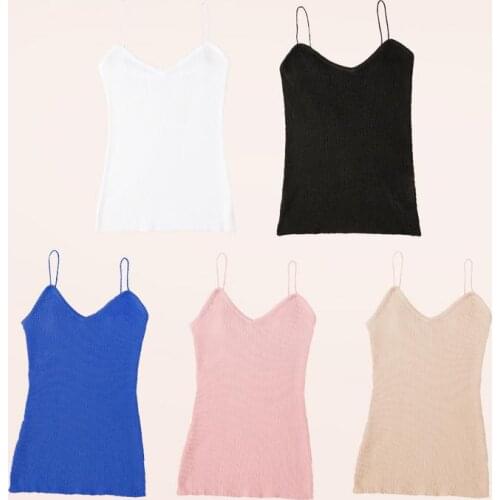 Women Solid Color Simple Thread Slim U Neck Stylish Sexy Sling One Size 5 Colors Vertical Knit Bottoming Sling