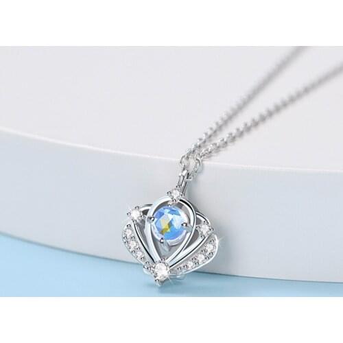 925 Sterling Silver Moonstone Crown Pendent Necklace For Women Girls Clavicle Chain Party Wedding Jewelry Choker dz243