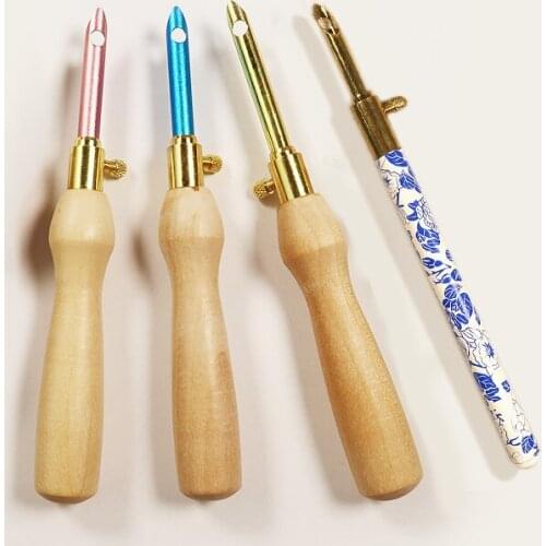 1Pc #50 Wooden Handle Embroidery Pen Adjustable Embroidery Punch Needle Weaving Tools for Craft Stitching Sewing DIY Accessories