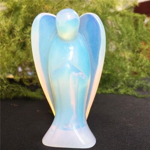 7.5cm Hand Carved 75mm Opal Quartz Crystal Reiki Angel for home decoration chakra meditation 1 pc