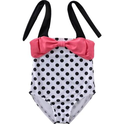 2017 Toddler Girls One Piece Lovely Bathing Suit Swimwear White Polka Dot Neck Halter Swimsuit Children Kids Beachwear 2-9Y
