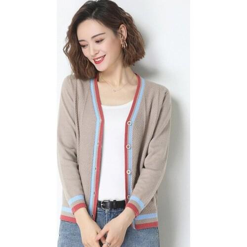 2021 ladies fashion new cardigan jacket Korean spring and autumn style wild knitted long-sleeved single-breasted sweater