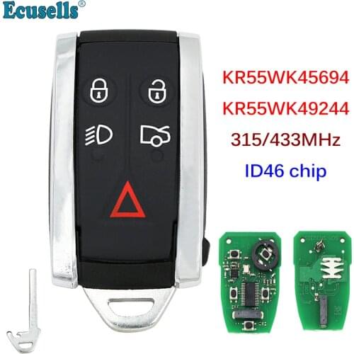 4+1 buttons FSK 433MHz smart remote key with PCF7953A chip for Jaguar XF XFR XK XKR 5 buttons key with emergency key