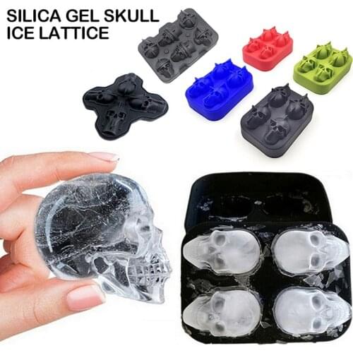 4-Cavity 3D Skull Silicone Ice Cube Tray Mold Bar DIY Whisky Wine Ice Maker Skull Head Ice Cube Mold Bar Party Supplies