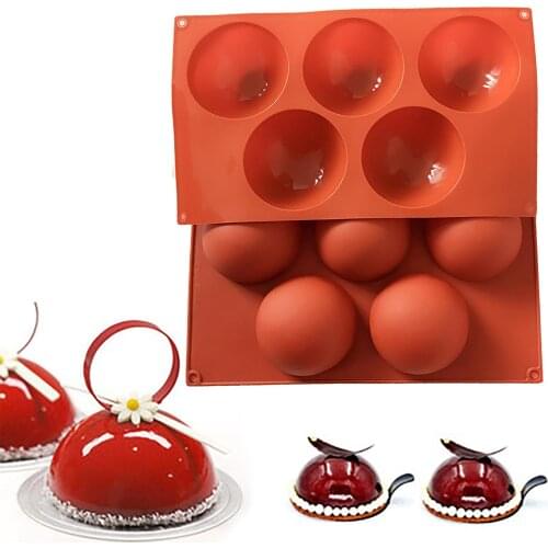5 Holes Half Ball Sphere Silicone Non-Stick Cake Mold Egg Shape Dessert Mousse Baking Mould Pan DIY Baking Kitchen Tool