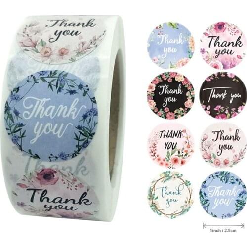 Floral Thank You Stickers Roll 500-Count Sticker for Wedding Birthday Party Favors Holiday Celebration Decoration Customer Label